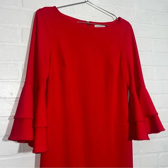 Calvin Klein Ruffled Bell Sleeve Sheath Dress Round Neck Formal Career Like New - Picture 4 of 16